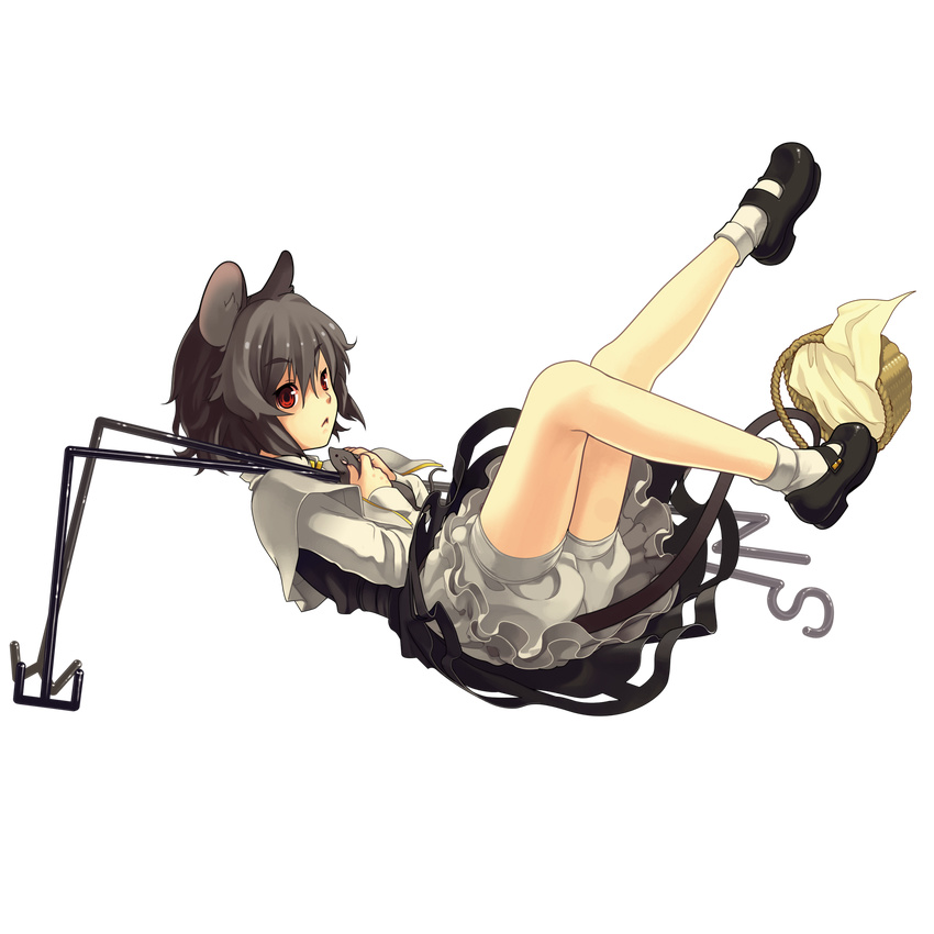 animal_ears bad_id bad_pixiv_id basket dioptrie full_body grey_hair highres mary_janes mouse mouse_ears mouse_tail nazrin red_eyes shoes short_hair socks solo tail touhou transparent_background