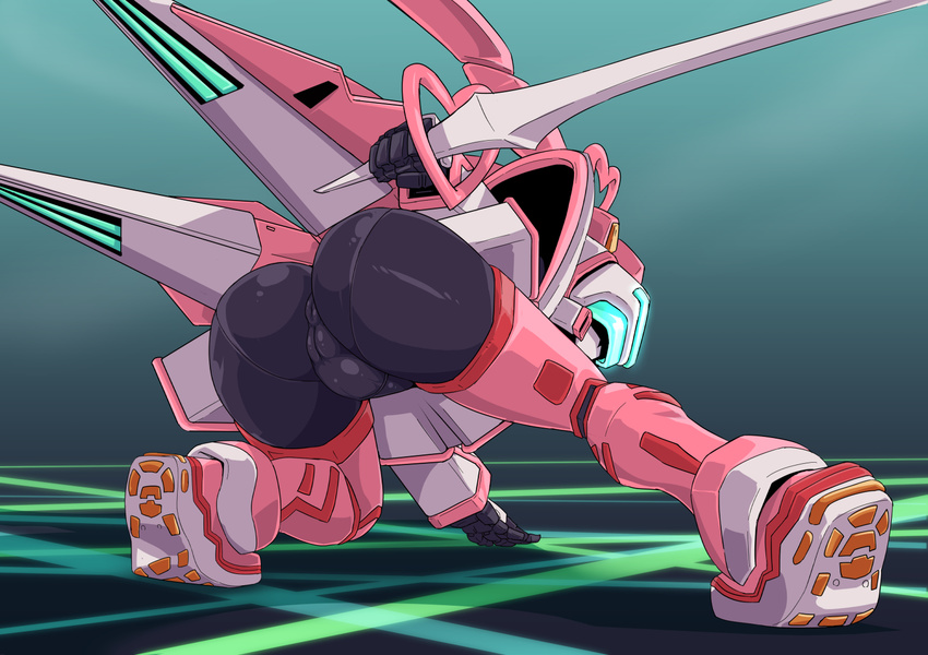 anus ass bodysuit cameltoe fei-yen glowing mecha mecha_musume pink_bodysuit pochincoff solo sword thrusters virtual_on visor weapon