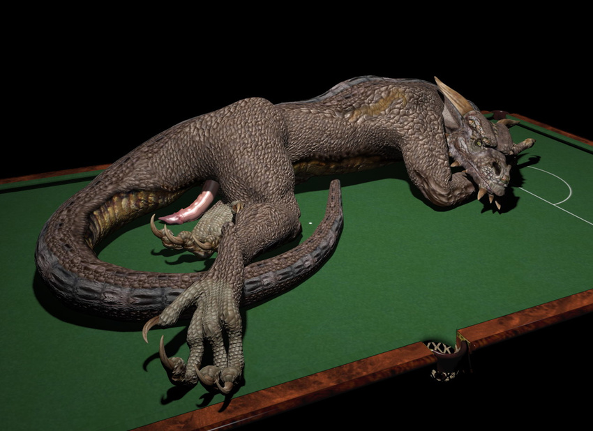 3d billiard_table cgi digital_media_(artwork) dragon erection male millennium_dragon penis scalie solo tagme wooky