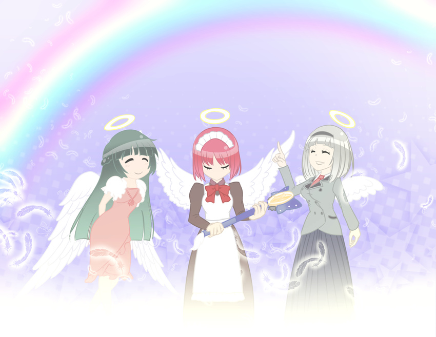 angel angel_wings anna_nishikinomiya commentary crossover fate/kaleid_liner_prisma_illya fate_(series) halo hidamari_sketch hisui koi-nano magical_sapphire matsuki_miyu multiple_crossover multiple_girls rainbow seiyuu_connection shimoneta_to_iu_gainen_ga_sonzai_shinai_taikutsu_na_sekai tsukihime wings yoshinoya