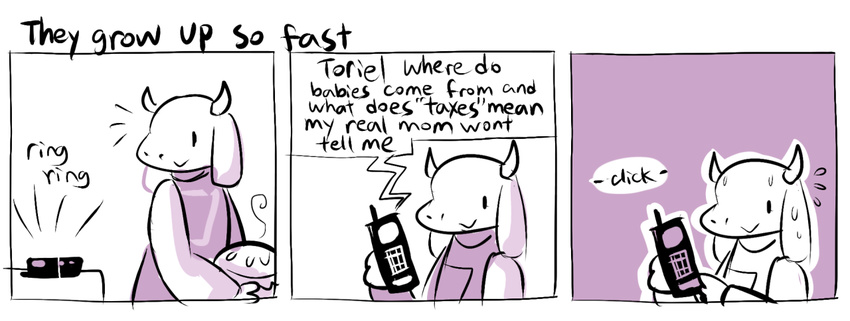 2015 comic english_text female food humor nervous phone pie solo source_request sweat text toriel undertale unknown_artist video_games worried