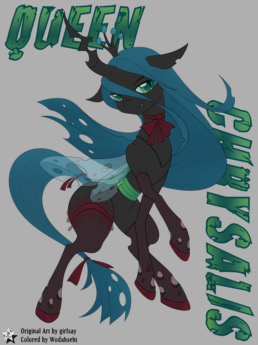 2015 absurd_res changeling english_text equine fangs friendship_is_magic girlsay green_eyes hair hi_res horn long_hair looking_at_viewer mammal my_little_pony queen_chrysalis_(mlp) ribbons slit_pupils solo text wings wodahseht