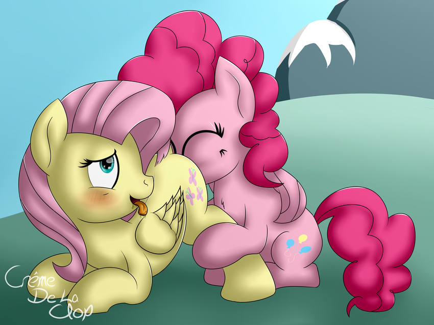 2015 ass_up blue_eyes blush cremedelaclop_(artist) cutie_mark drooling duo earth_pony equine eyes_closed female female/female feral feral_on_feral fluttershy_(mlp) friendship_is_magic hair horse mammal my_little_pony pegasus pink_hair pinkie_pie_(mlp) pony saliva tongue tongue_out wings