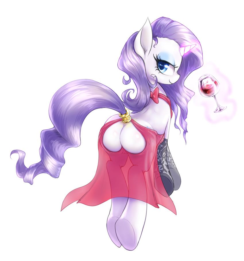 2015 alcohol beverage blue_eyes butt clothing cutie_mark equine eyeshadow female feral food friendship_is_magic fur glass gloves glowing hair half-closed_eyes hooves horn legwear levitation long_hair looking_at_viewer magic makeup mammal mlpanon my_little_pony purple_hair pussy rarity_(mlp) simple_background smile solo translucent underhoof unicorn white_background white_fur wine wine_glass