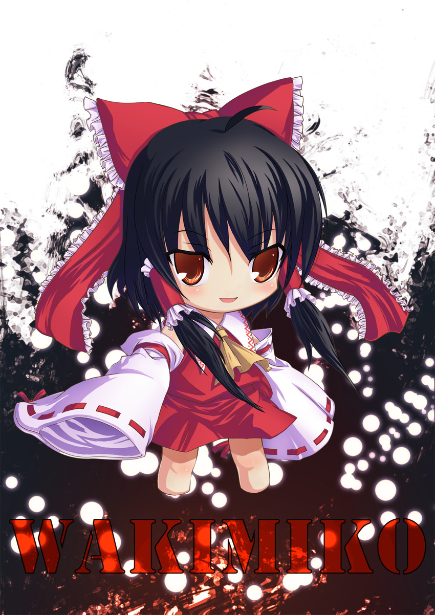 bad_id bad_pixiv_id black_hair bow chibi detached_sleeves eho_(icbm) hair_bow hair_tubes hakurei_reimu highres red_eyes solo touhou