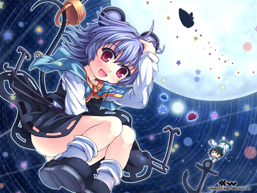 :d anchor animal_ears basket black_hair etogami_kazuya grey_hair happy hat highres jewelry mouse_ears mouse_tail multiple_girls murasa_minamitsu nazrin open_mouth palanquin_ship pendant red_eyes sailor sailor_collar sailor_hat ship short_hair smile tail touhou ufo wallpaper watercraft