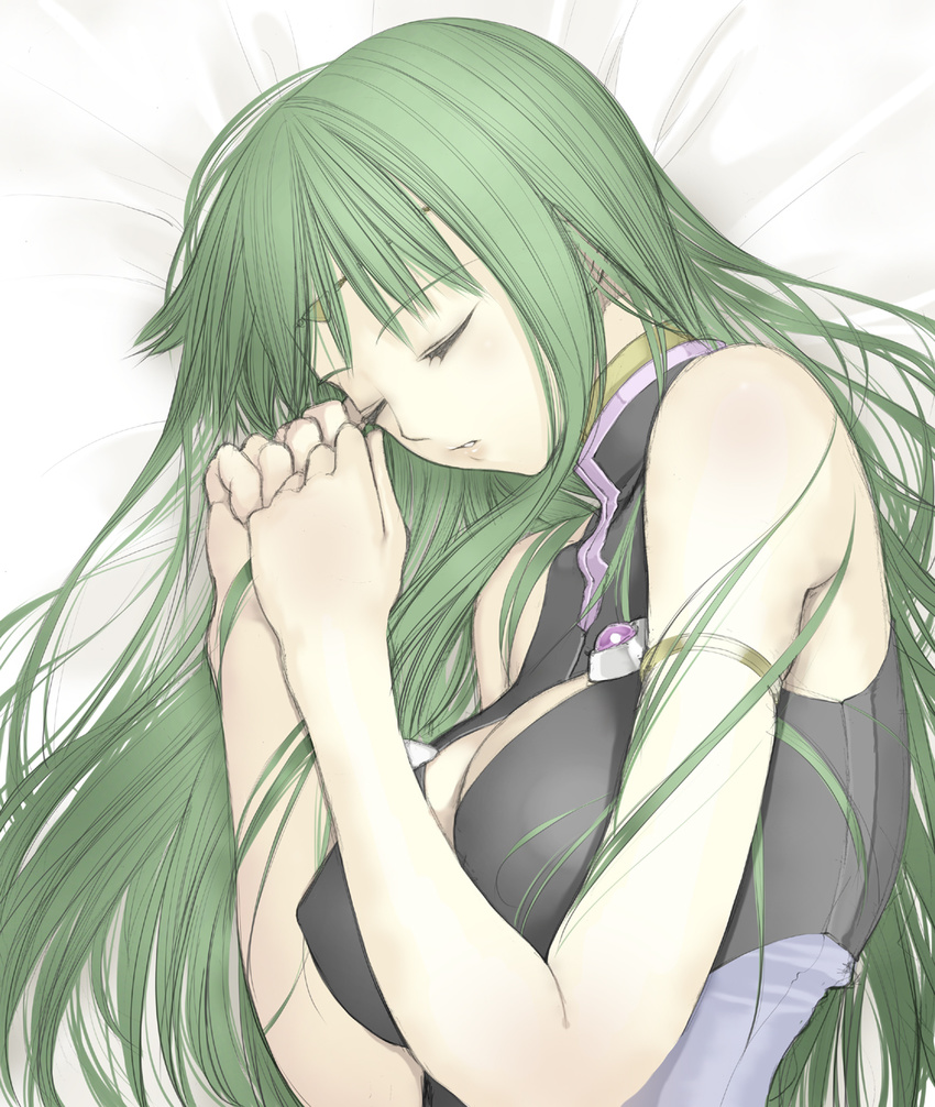 bad_id bad_pixiv_id closed_eyes green_hair hands highres nakabayashi_reimei ouka_nagisa sleeping solo super_robot_wars super_robot_wars_original_generation