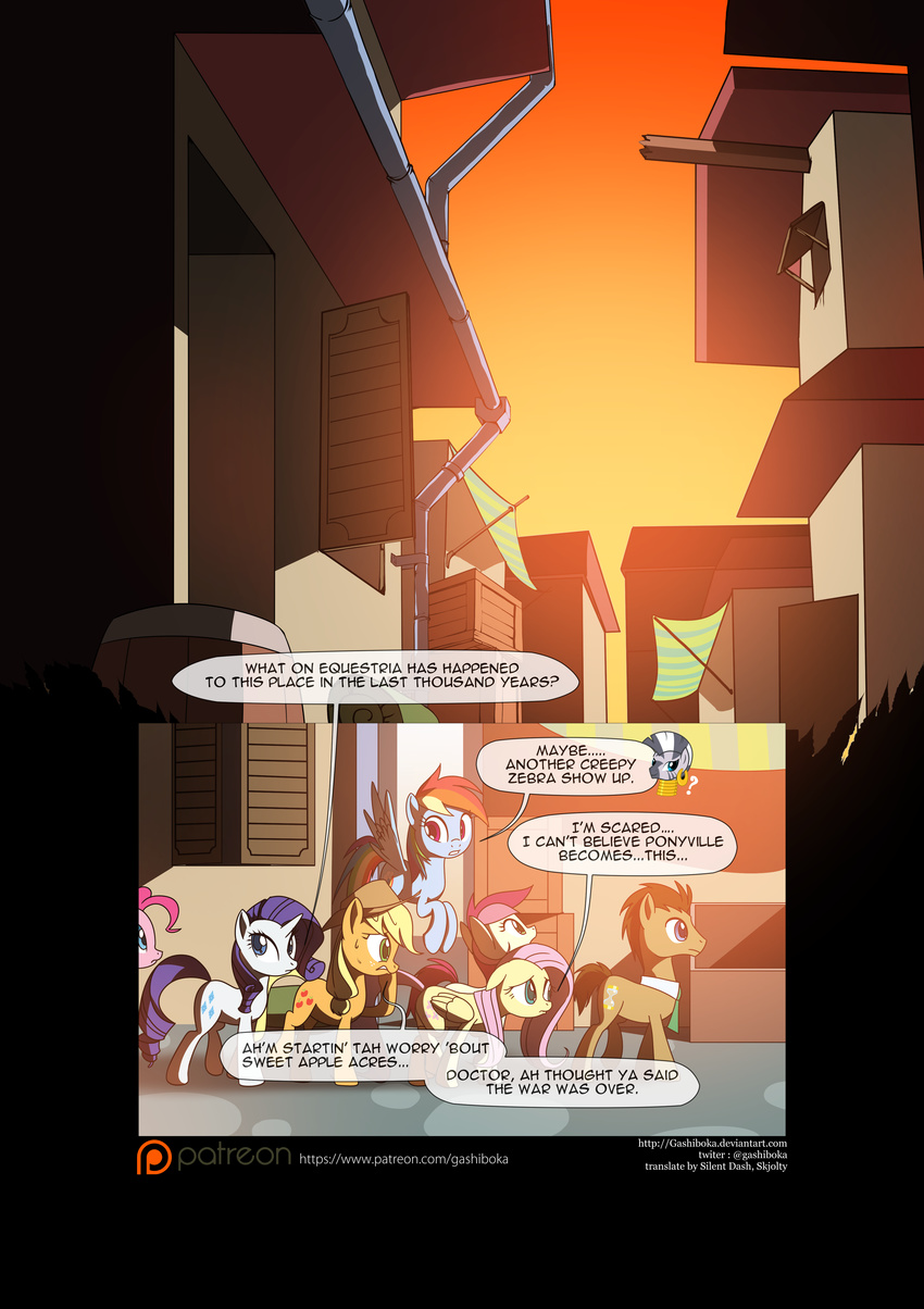 2015 applejack_(mlp) comic cowboy_hat cutie_mark doctor_whooves_(mlp) earth_pony equine feathers female feral fluttershy_(mlp) friendship_is_magic gashiboka hair hat horn horse male mammal multicolored_hair my_little_pony necktie pegasus pinkie_pie_(mlp) pony rainbow_dash_(mlp) rainbow_hair rarity_(mlp) rose_(mlp) text unicorn wings zecora_(mlp)