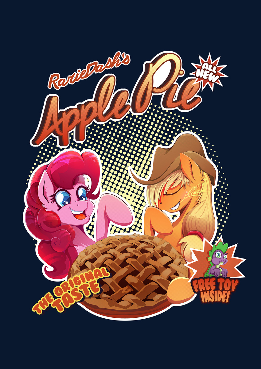 2015 applejack_(mlp) blue_eyes cowboy_hat dragon equine female food friendship_is_magic green_eyes hat horse mammal my_little_pony pie pinkie_pie_(mlp) pony rariedash slit_pupils spike_(mlp) wheat