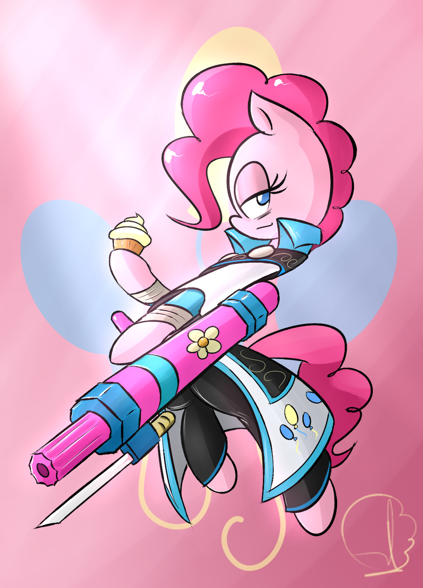 2015 bayonet clothing cupcake equine female food friendship_is_magic gun hair horse mammal my_little_pony phuocthiencreation pink_hair pinkie_pie_(mlp) pony ranged_weapon solo weapon