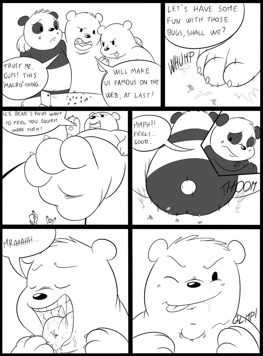 bear blush butt foot_fetish fur grizzly_(character) group human ice_bear macro male mammal micro panda_(character) paws saliva sparky_the_chu vore we_bare_bears