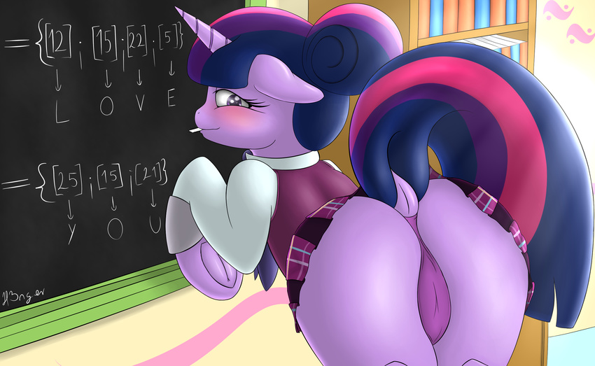 2015 blush butt clothed clothing digital_media_(artwork) equine female friendship_is_magic fur h3nger hair horn horse mammal multicolored_hair my_little_pony necktie panties pony skirt smile solo text twilight_sparkle_(mlp) underwear unicorn