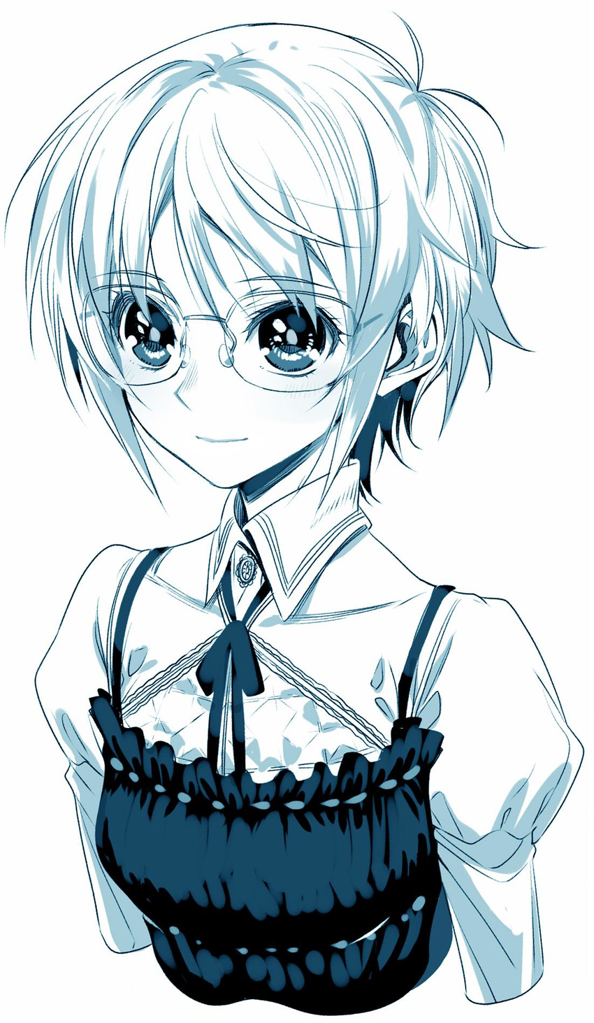 dress glasses highres light_smile monochrome nagato_yuki nagato_yuki-chan_no_shoushitsu puyo short_hair solo suzumiya_haruhi_no_shoushitsu suzumiya_haruhi_no_yuuutsu