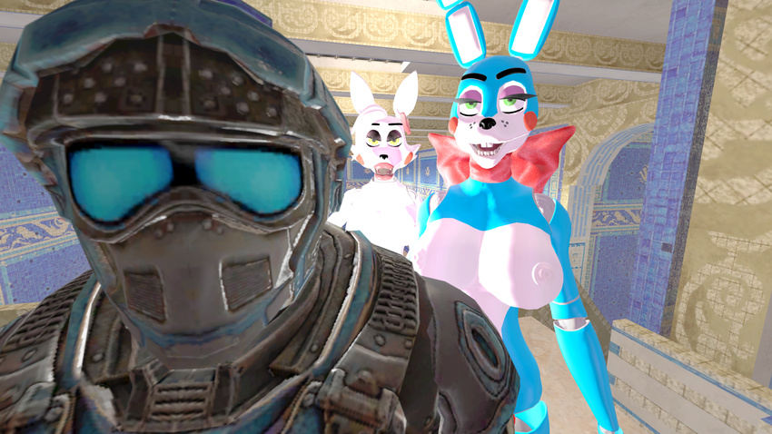 2015 animatronic anthro armor avian benjamin_carmine bird bow_tie breasts canine cgi clothed clothing digital_media_(artwork) eyewear female five_nights_at_freddy's five_nights_at_freddy's_2 fox gears gears_of_war goggles green_eyes group lagomorph machine mammal mangle_(fnaf) rabbit robot source_filmmaker toy toy_bonnie_(fnaf) video_games war