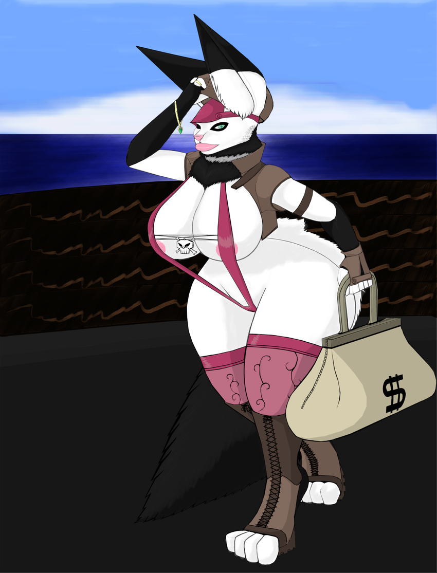 big_breasts big_butt bikini blair_(titankerberos) breasts butt clothing collar crappy_background curvaceous fur gloves_(markings) huge_breasts huge_butt knee_high_boots legwear micro_jacket neck_tuft pirate sling_bikini socks_(markings) solo stockings swimsuit titankerberos tuft voluptuous water wide_hips wolf-tailed_hare