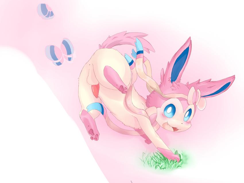 balls blush eeveelution erection feral looking_at_viewer male nintendo open_mouth pawpads paws penis pink_pawpads pok&eacute;mon simple_background solo sylveon video_games 典藏haodai