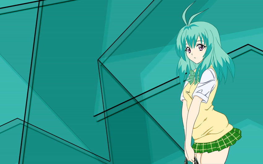 green_hair highres long_hair miniskirt run_elsie_jewelria school_uniform skirt to_love-ru toloveru wallpaper