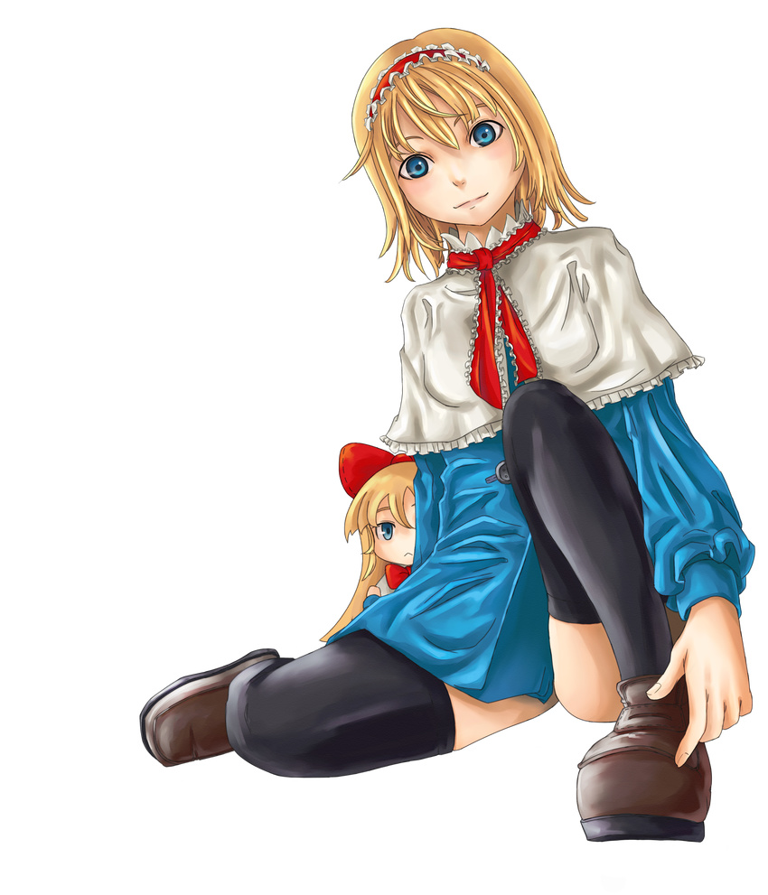 absurdres alice_margatroid bad_id bad_pixiv_id blonde_hair blue_eyes bow doll full_body hairband highres ribbon shanghai_doll short_hair solo thighhighs touhou transparent_background vol.7