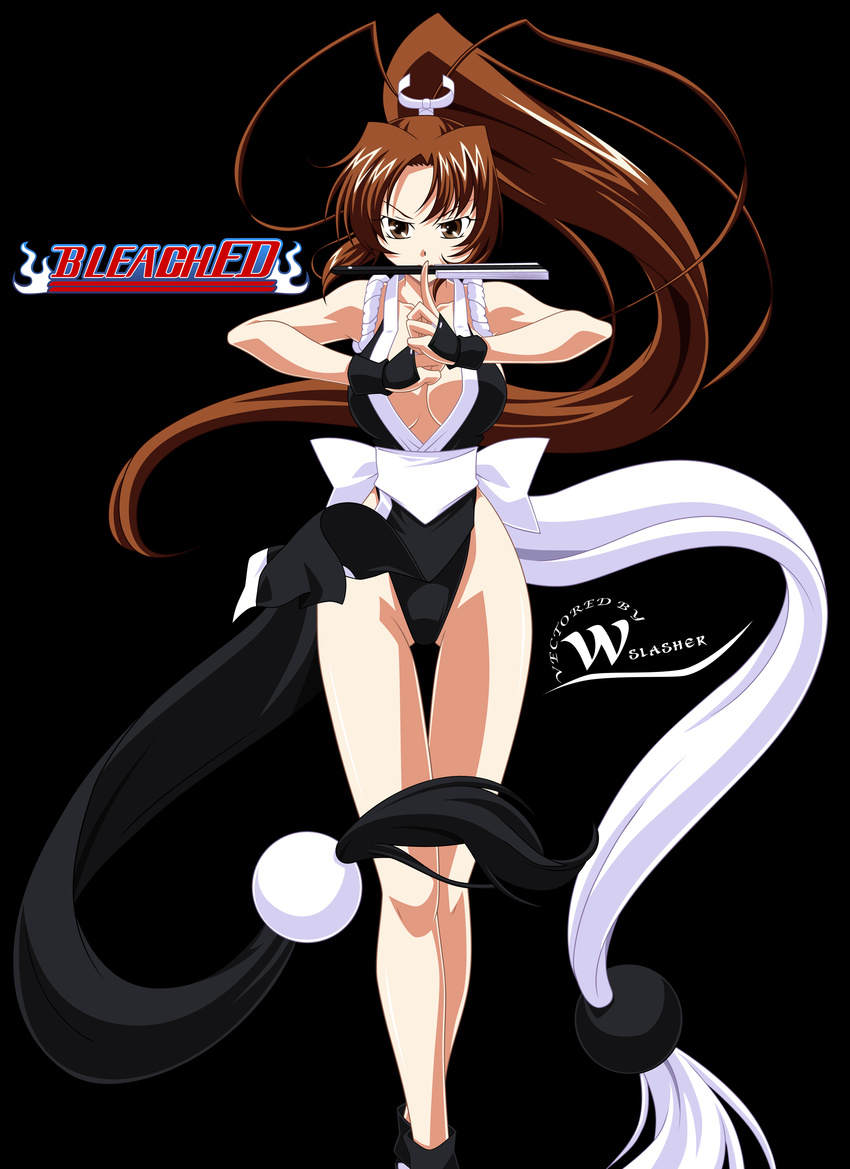 absurdres alternate_color bleach breasts brown_eyes brown_hair cleavage closed_fan fan fatal_fury folding_fan gloves highres japanese_clothes large_breasts legs long_hair long_legs miniskirt panties parody pelvic_curtain ponytail queen's_blade queen's_gate revealing_clothes rope shinigami shiranui_mai sideboob skirt solo the_king_of_fighters underwear wslasher