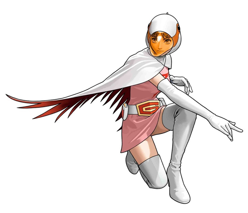 boots cape gatchaman gloves helmet jpeg_artifacts jun_the_swan mori_toshiaki official_art sentai solo tatsunoko_vs_capcom thighhighs zettai_ryouiki