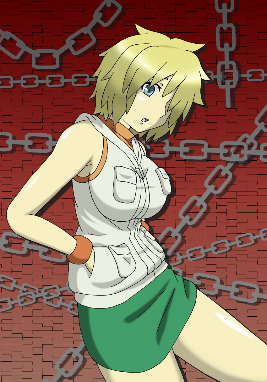 bad_id bad_pixiv_id blonde_hair breasts buti-yu heather_mason highres miniskirt silent_hill silent_hill_3 skirt sleeveless solo vest wristband