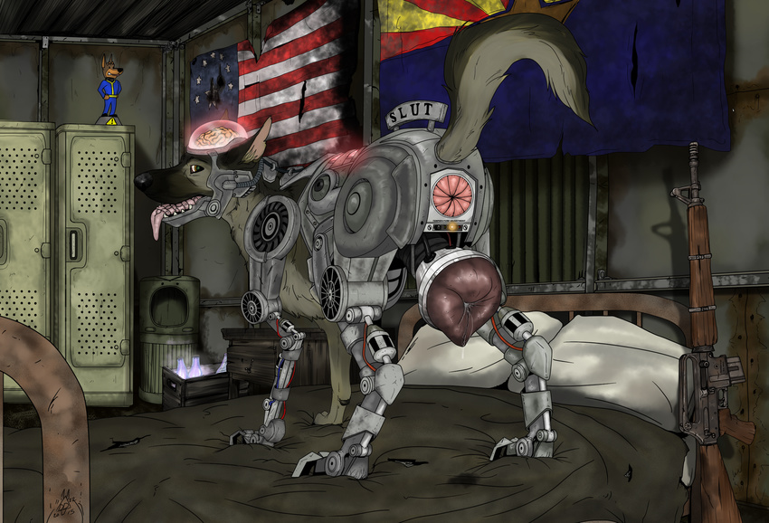 2015 anatomically_correct anatomically_correct_pussy anus brown_fur butt canine cybernetics cyborg dangerdoberman digital_media_(artwork) dog fallout fallout_new_vegas feral fur german_shepherd hi_res hyper hyper_anus hyper_penis hyper_pussy leaking_pussy machine mammal penis presenting presenting_anus presenting_hindquarters pussy robotic_anus robotic_pussy sex_slave slut_sexual_luxury_unit_(dangerdoberman) video_games