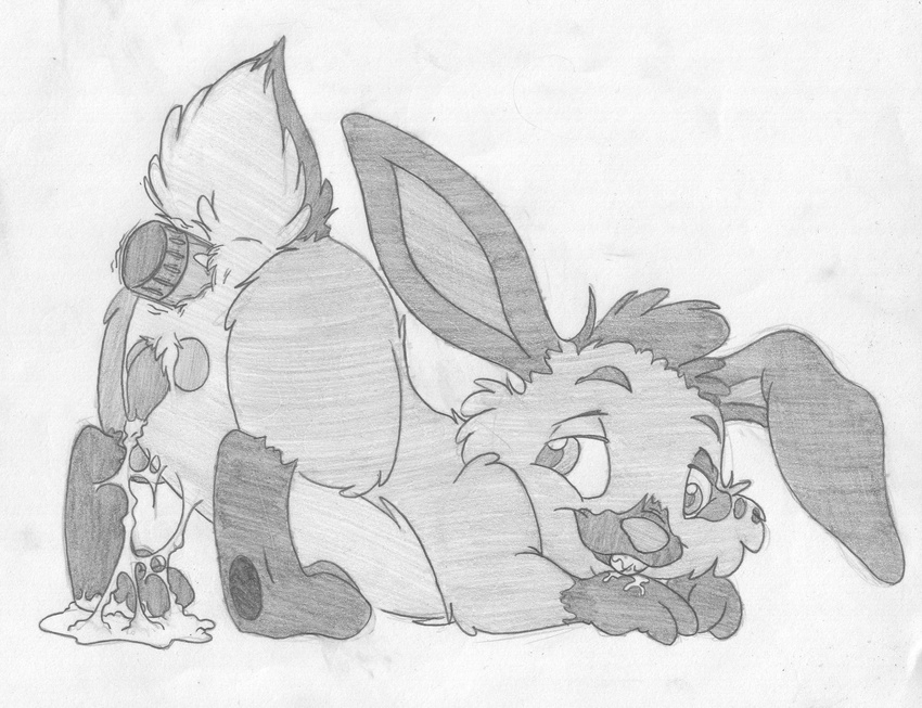 after_orgasm anal_insertion anatomically_correct anus ass_up balls buckteeth cum cum_string digitigrade drooling erection greyscale lagomorph looking_back looking_pleasured lying male mammal masturbation mizzyam monochrome nude on_front pencil_(artwork) penis rabbit saliva semi-anthro sex_toy side_view solo spotted_bunny tapering_penis teeth toying_self traditional_media_(artwork) vibrator