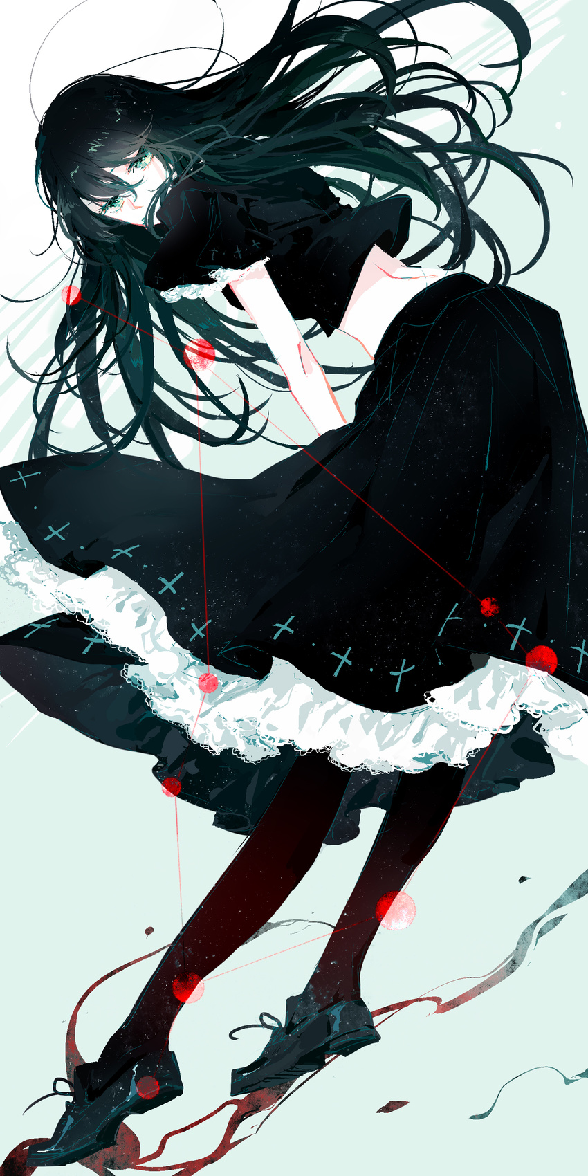 absurdres aqua_eyes black_legwear capricorn full_body highres loafers long_hair looking_at_viewer moss_(2225028) original shoes skirt solo thighhighs very_long_hair zodiac