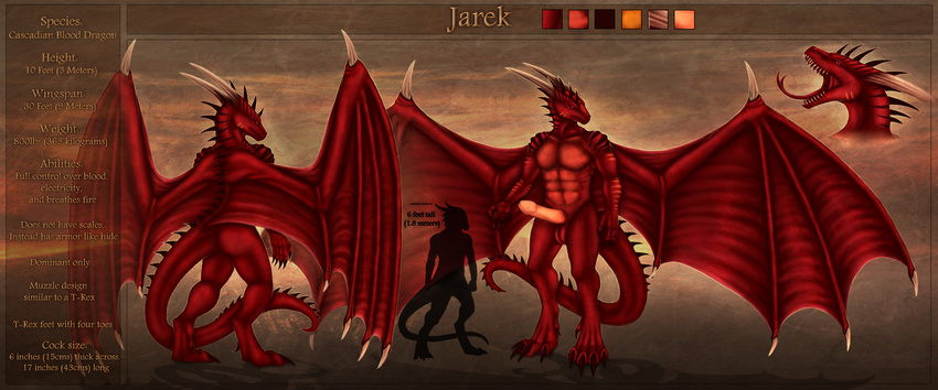absurd_res anthro balls claws digitigrade dragon forked_tongue hi_res horn jarek larger_male long_tongue male model_sheet nude open_mouth penis selianth sharp_teeth silhouette size_difference smaller_male spikes teeth tongue tongue_out wings