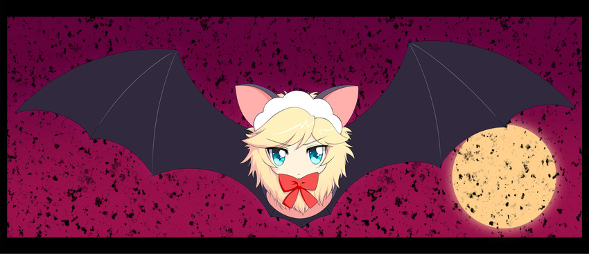 anyamal_tantei_kirumin_zoo bad_id bad_pixiv_id bat bat_wings blonde_hair blue_eyes blush hatori_kanon highres kaki_(kamo) ribbon solo wings