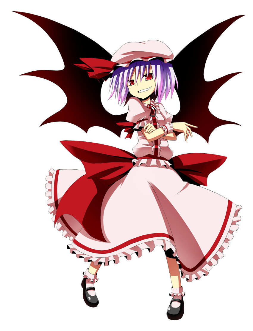 bad_id bad_pixiv_id bat_wings bow cafe_choco crossed_arms full_body gradient_hair hat highres multicolored_hair purple_hair red_eyes remilia_scarlet ribbon short_hair smile solo touhou transparent_background wings