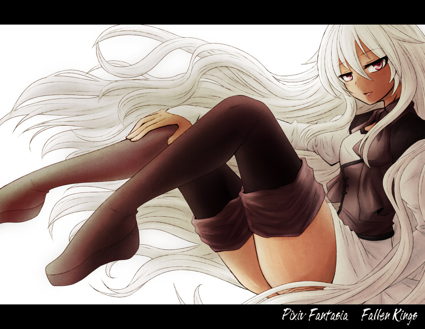 bad_id bad_pixiv_id black_legwear letterboxed long_hair looking_at_viewer neko_nadeshiko pixiv_fantasia pixiv_fantasia_fallen_kings smile solo very_long_hair white_hair