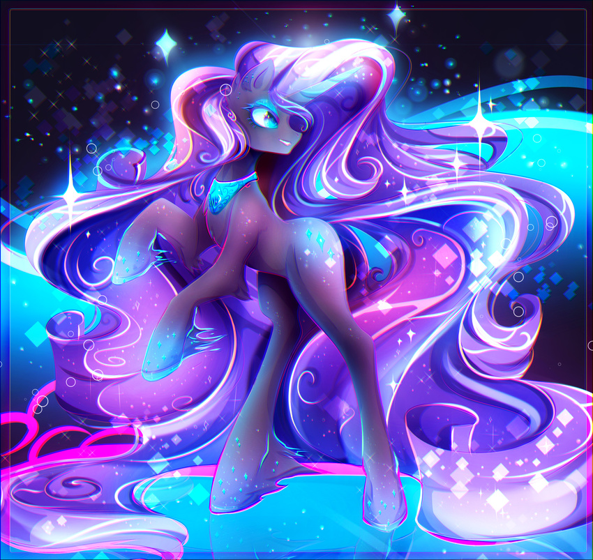 2015 blue_eyes cutie_mark equine eyeshadow female glowing hair horn koveliana makeup mammal my_little_pony neckalce nightmare_rarity_(idw) purple_hair solo sparkles unicorn