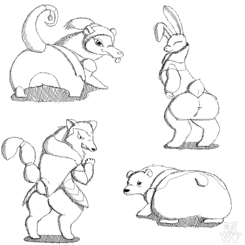 amber_(armello) angry anthro armello armor bear buckteeth butt canine clothed clothing eyes_closed featureless_crotch female frown group half-closed_eyes half-dressed lagomorph looking_at_viewer looking_back mammal monochrome rabbit rat river_(armello) rodent sana_(armello) sketch smile teeth tongue tongue_out waffurukitsune wolf zosha_(armello)