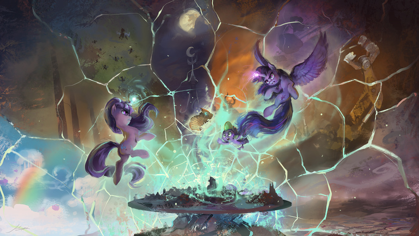 2015 changeling cloudsdale equine female fight flying friendship_is_magic glowing horn huussii machine magic mammal map moon my_little_pony scroll spike_(mlp) starlight_glimmer_(mlp) table tirek_(mlp) twilight_sparkle_(mlp) unicorn winged_unicorn wings