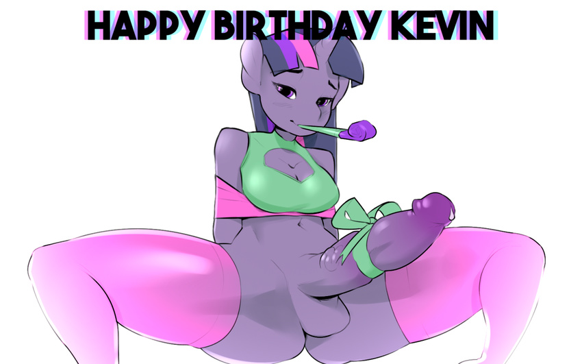 2015 anthro anthrofied balls birthday clothing crystalshen dickgirl equine friendship_is_magic hair horn intersex legwear mammal my_little_pony navel penis solo spread_legs spreading text thigh_highs twilight_sparkle_(mlp) unicorn