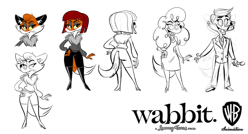 arica_tuesday boots canine claudette_dupri clothing design_sheet disguise female footwear fox hair leather_pants mammal official_art red_hair spy wabbit wig