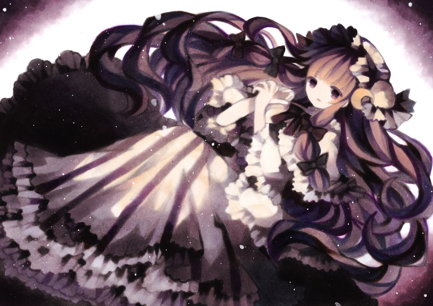 bad_id bad_pixiv_id capelet crescent crescent_hair_ornament hair_ornament hat highres long_hair mob_cap patchouli_knowledge purple_eyes purple_hair sash solo touhou very_long_hair wiriam07