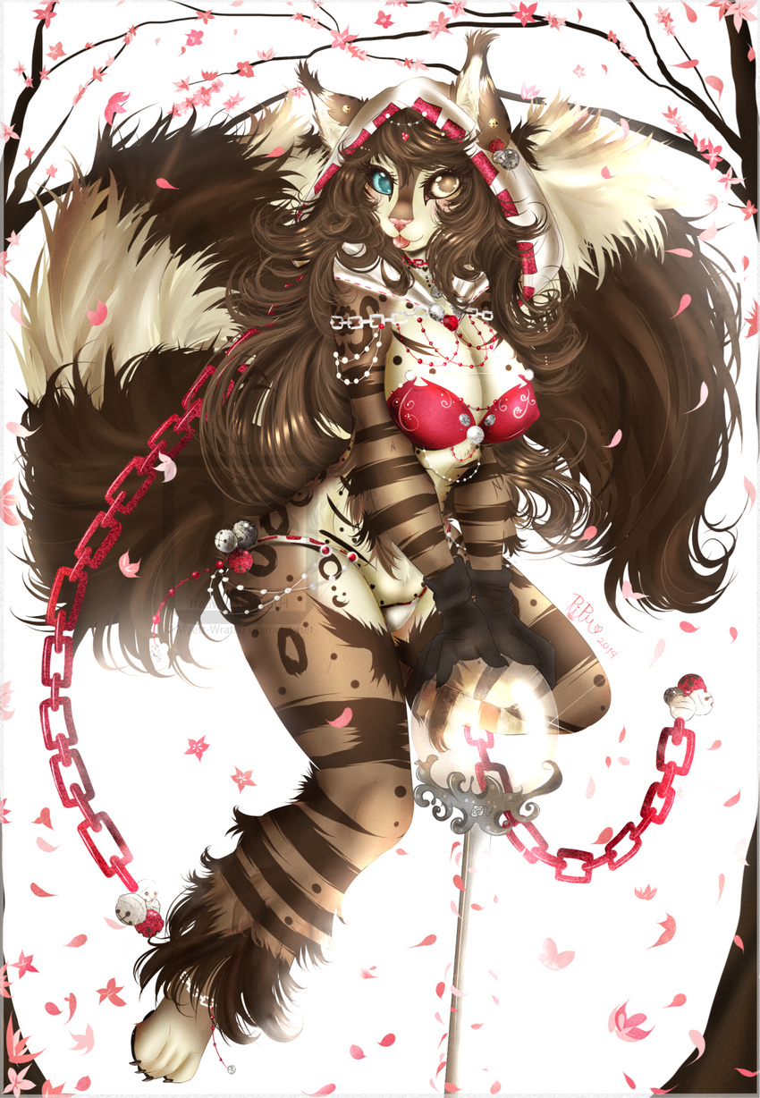 anthro breasts brown_fur brown_hair chain feline female fur hair hi_res inner_ear_fluff looking_at_viewer mammal myett-wrath necklace simple_background smile solo standing tongue tongue_out