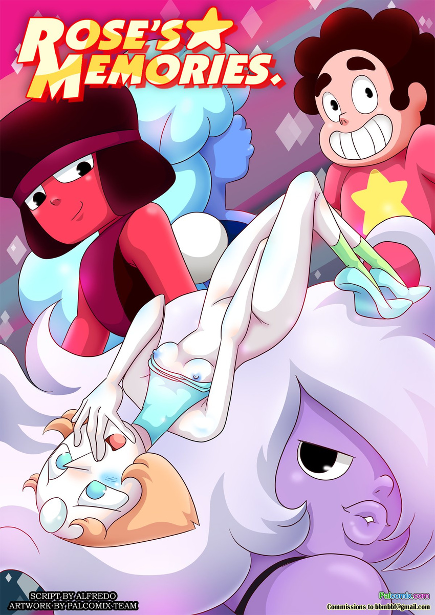 2015 amethyst_(steven_universe) bbmbbf black_eyes blue_eyes blue_hair blue_skin blush bottomless breasts brown_hair clothed clothing comic erect_nipples female gem_(species) hair half-dressed hi_res horny human humanoid long_hair looking_at_viewer mammal nipples palcomix pearl_(steven_universe) purple_hair purple_skin red_hair red_skin ruby_(steven_universe) sapphire_(steven_universe) seductive shirt shirt_lift short_hair shy smile steven_quartz_universe steven_universe tan_hair white_skin