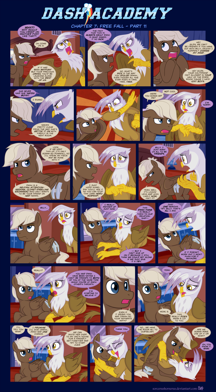 avian bed comic cutie_mark dumb-bell_(mlp) english_text equine female friendship_is_magic gilda_(mlp) gryphon hair hi_res hooves horse male mammal my_little_pony pegasus pillow pony sorcerushorserus text white_hair wings