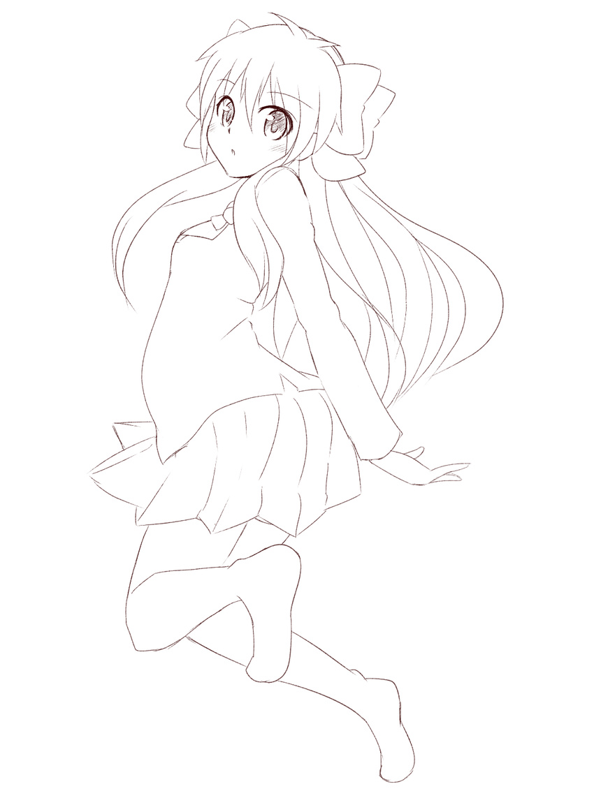 bad_id bad_pixiv_id bow gekkan_shoujo_nozaki-kun highres kazenoko long_hair monochrome sakura_chiyo sketch skirt solo