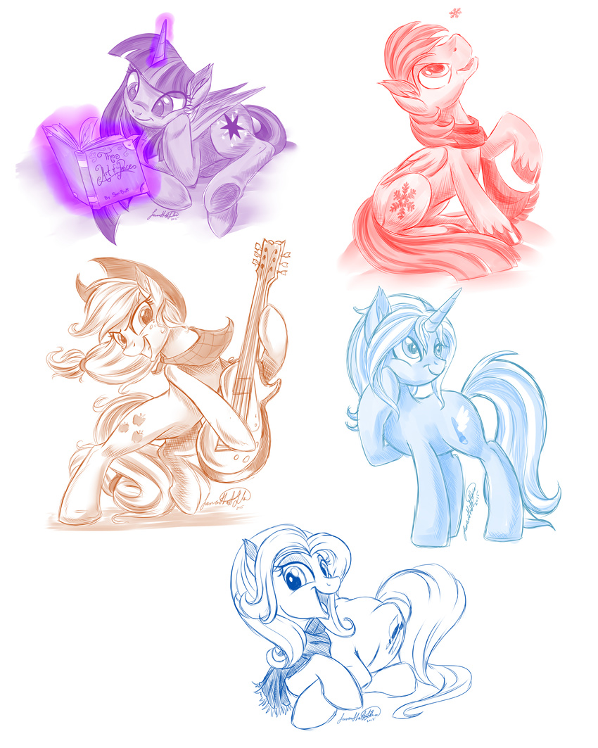 2015 applejack_(mlp) book cutie_mark equine fan_character female friendship_is_magic guitar horn horse jadedjynx mammal musical_instrument my_little_pony pony reading sketch twilight_sparkle_(mlp) winged_unicorn wings