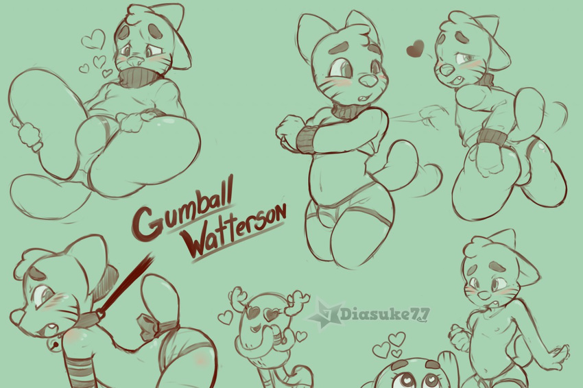 anthro bulge cat clothing darwin_watterson diasuke77 feline gumball_watterson male mammal penny_fitzgerald the_amazing_world_of_gumball underwear