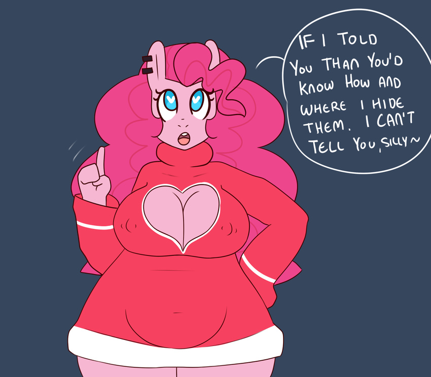 &lt;3 &lt;3_eyes 2015 anthro big_breasts breasts chubby cleavage clothed clothing earth_pony english_text equine female friendship_is_magic hi_res horse mammal my_little_pony pinkie_pie_(mlp) pony solo somescrub text