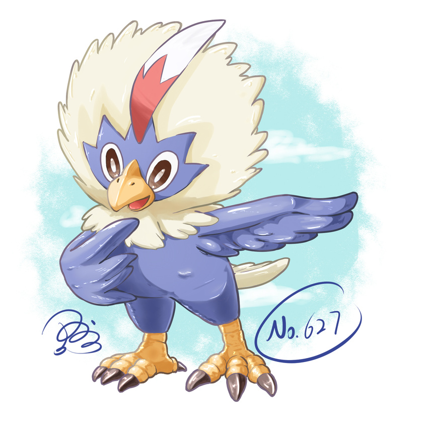 feathered_wings feathers gen_5_pokemon highres meno_(artist) no_humans open_mouth pokemon pokemon_(creature) rufflet solo white_background wings