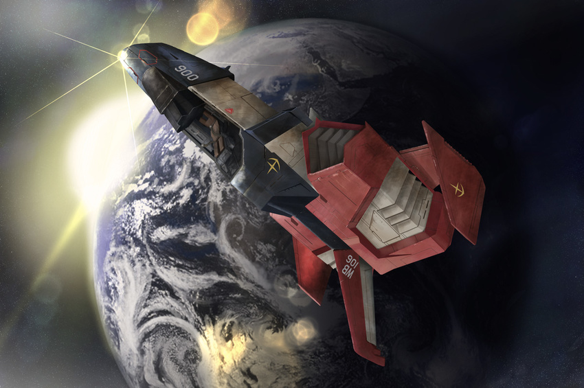 chair cockpit core_fighter damaged defeat earth earth_federation emblem empty floating gundam i.t.o_daynamics lens_flare mecha mobile_suit_gundam no_humans open_cockpit realistic roundel science_fiction space space_craft spoilers star_(sky) starfighter sun zero_gravity