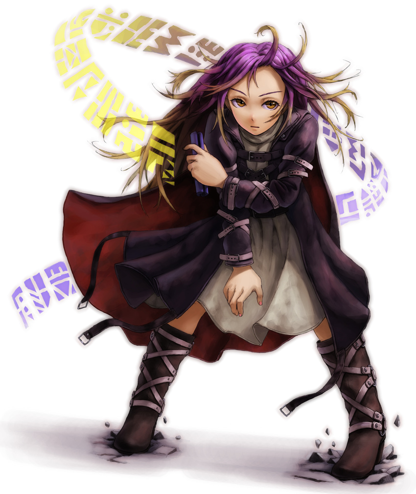 bad_id bad_pixiv_id belt boots full_body gradient_hair ground_shatter highres hijiri_byakuren kurione_(zassou) leaning_forward long_hair multicolored_hair scroll solo sorcerer's_sutra_scroll touhou transparent_background