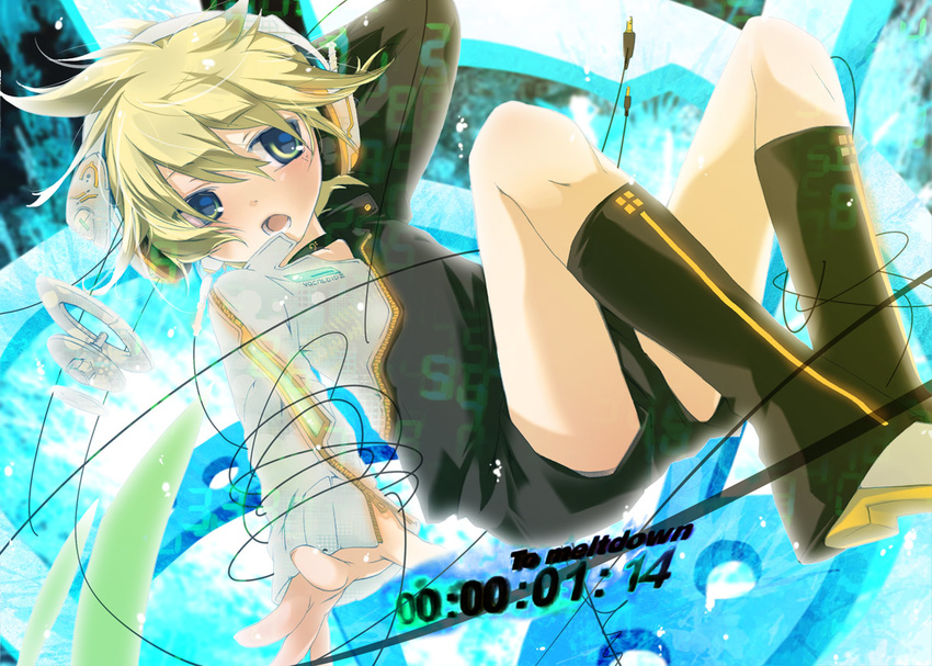 blonde_hair blue_eyes headphones hekicha jacket kagamine_len male_focus roshin_yuukai_(vocaloid) solo vocaloid