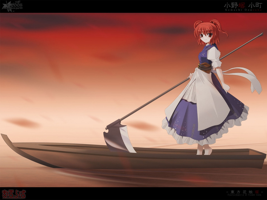 boat hair_bobbles hair_ornament letterboxed onozuka_komachi red_hair scythe side_b solo source_request touhou watercraft